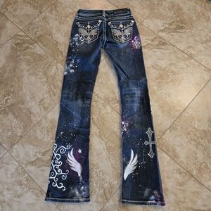 LA IDOL one of a kind hand painted bootcut jeans size 0